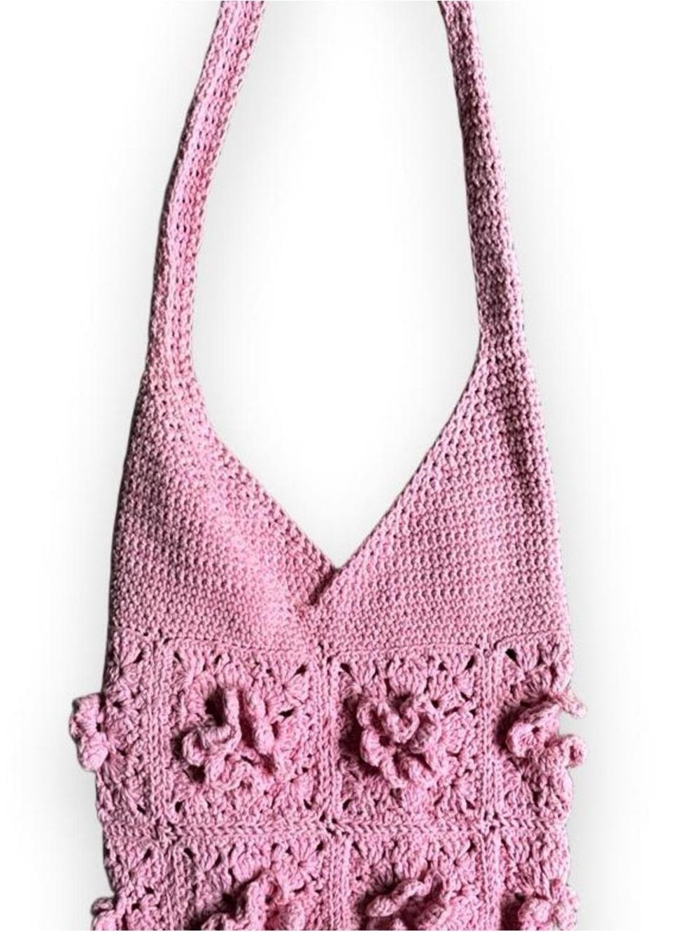 Handmade Pink Crochet Floral Shoulder Bag - Women Bags